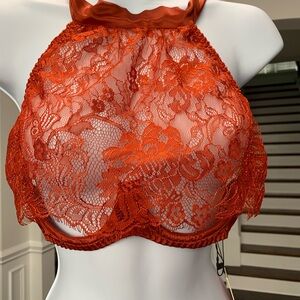 Coco de Mer Lace Halter Bralette in burnt orange